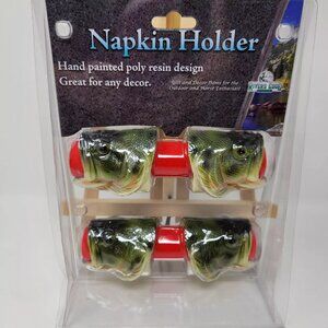 River's Edge handpained poly resin big mouth bass napkin holders set of 4 (K1)